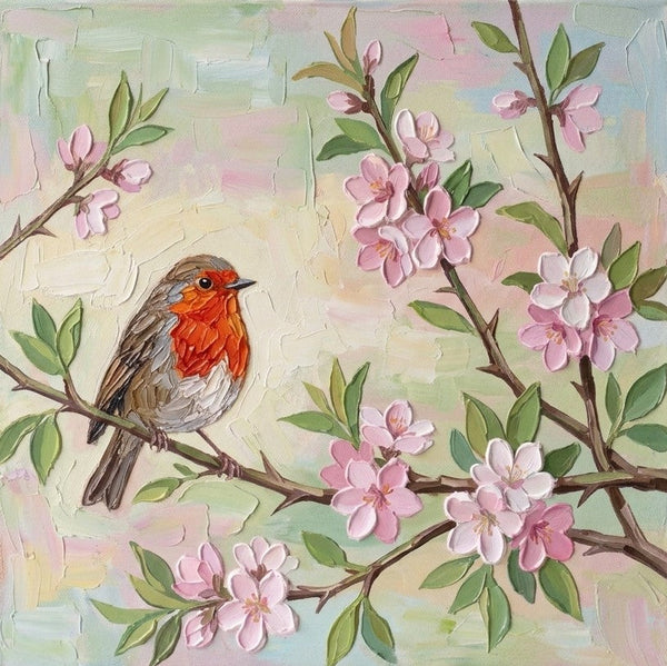 Abstract Robin Bird Painting, Original Acrylic Paintings, Impasto Artwork, Hand Painted Canvas Art, Small Art on Canvas, Heavy Texture Painting, Ready to Hang-ArtWorkCrafts.com