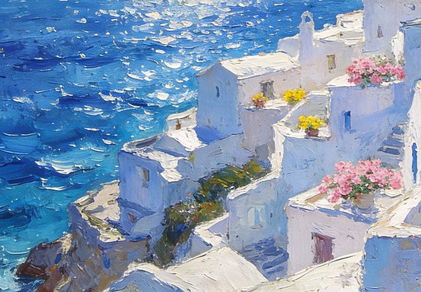Summer's Day on the Aegean Blue Sea, Palette Knife Artwork, Small Landscape Paintings, Original Oil Paintings, Small Oil Paintings on Canvas, Hand Painted Canvas Art-ArtWorkCrafts.com