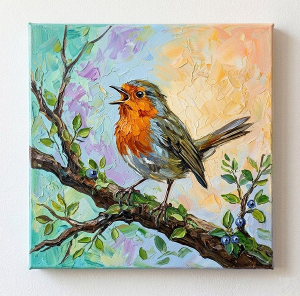 Original Acrylic Paintings, Impasto Artwork, Abstract Robin Bird Painting, Hand Painted Canvas Art, Small Art on Canvas, Heavy Texture Painting, Ready to Hang-ArtWorkCrafts.com