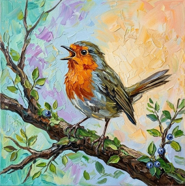 Original Acrylic Paintings, Impasto Artwork, Abstract Robin Bird Painting, Hand Painted Canvas Art, Small Art on Canvas, Heavy Texture Painting, Ready to Hang-ArtWorkCrafts.com