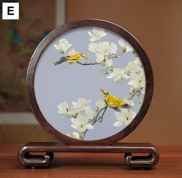Traditional Chinese Suzhou Silk Embroidered Ornament, Premium Souvenir, Exclusive Business Presents, Creative Birthday Gift, Flower and Birds Embroidery Ornaments-ArtWorkCrafts.com