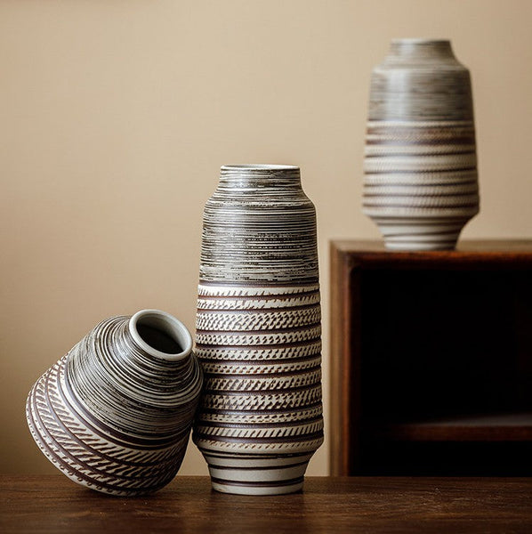 Modern Bouquet Flower Vases, Centerpiece on Dining Table, Handmade Pottery Flower Vases Urn, Water Holding Flower Vases, Large Flower Vase on Table-ArtWorkCrafts.com