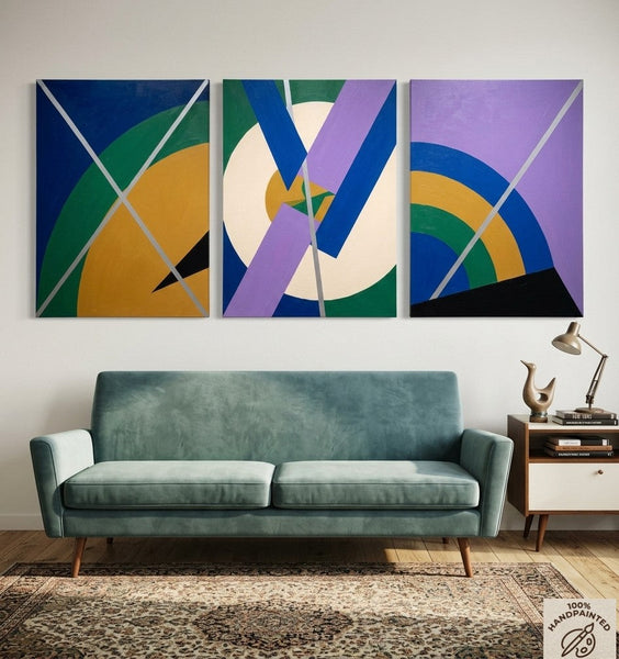 Multi Panel Canvas Art, Geometric Pattern Contemporary Artwork, Abstract Paintings for Modern Living Room