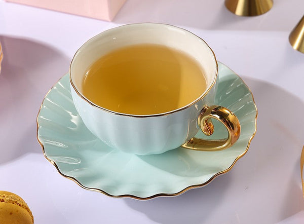Creative Porcelain Tea Cup Saucer Set of 2 Cups, Elegant Macaroon Ceramic Coffee Cups, Beautiful British Tea Cups, 6.8 oz Tea Cup and Saucer in Gift Box as Birthday Gift-ArtWorkCrafts.com