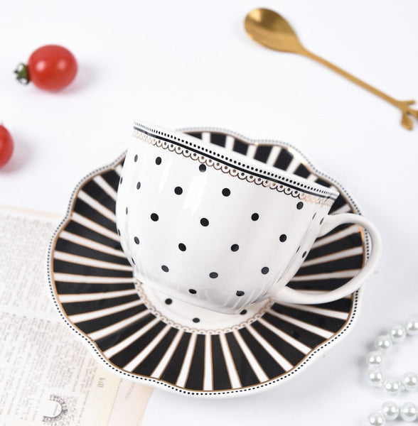 Creative Porcelain Tea Cup Saucer Set, Elegant Modern Ceramic Coffee Cups, Unique Porcelain Cup and Saucer, Afternoon British Tea Cups-ArtWorkCrafts.com