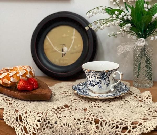 French Style China Porcelain Tea Cup Saucer Set, 7.8 oz Tea Cup and Saucers, Royal Ceramic Cups, Elegant Vintage Ceramic Coffee Cups for Traditional Afternoon Tea-ArtWorkCrafts.com
