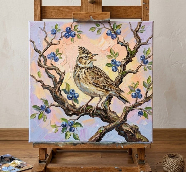 Original Small Paintings, Lark Bird Painting, Ready to Hang Artwork, Acrylic Art on Canvas, Heavy Texture Artwork, Impasto Paintings, Hand Painted Canvas Art-ArtWorkCrafts.com
