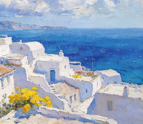 Original Canvas Paintings, Azure Dreams of the Aegean, Small Oil Paintings on Canvas, Palette Knife Artwork, Landscape Oil Paintings, Hand Painted Wall Art-ArtWorkCrafts.com