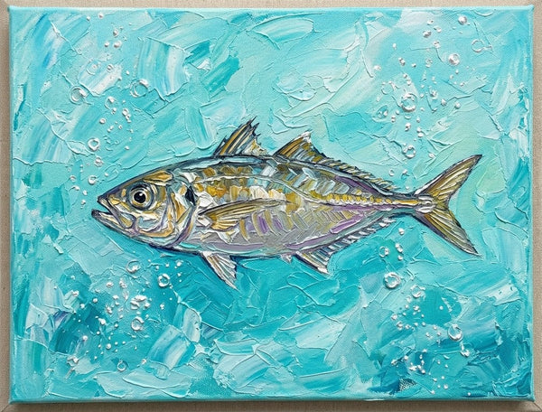Small Art on Canvas, Ready to Hang Artwork, Tuna Fish Painting, Original Acrylic Paintings, Heavy Texture Painting, Impasto Artwork, Hand Painted Canvas Art-ArtWorkCrafts.com