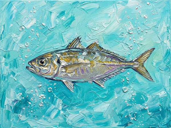 Small Art on Canvas, Ready to Hang Artwork, Tuna Fish Painting, Original Acrylic Paintings, Heavy Texture Painting, Impasto Artwork, Hand Painted Canvas Art-ArtWorkCrafts.com