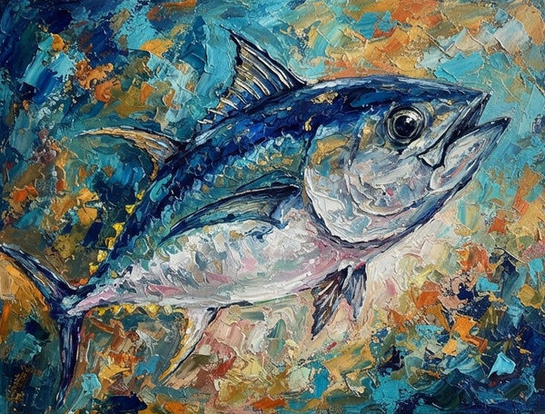 Ready to Hang Artwork, Bigeye Tuna Fish Painting, Original Acrylic Paintings, Small Art on Canvas, Heavy Texture Painting, Impasto Artwork, Hand Painted Canvas Art-ArtWorkCrafts.com