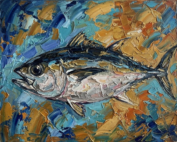 Original Acrylic Paintings, Ready to Hang Artwork, Bigeye Tuna Fish Painting, Small Art on Canvas, Heavy Texture Painting, Impasto Artwork, Hand Painted Canvas Art-ArtWorkCrafts.com