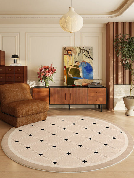 Bedroom Circular Modern Rugs, Mid Century Modern Rugs under Chairs, Geometric Round Rugs for Dining Room, Contemporary Modern Rugs-ArtWorkCrafts.com