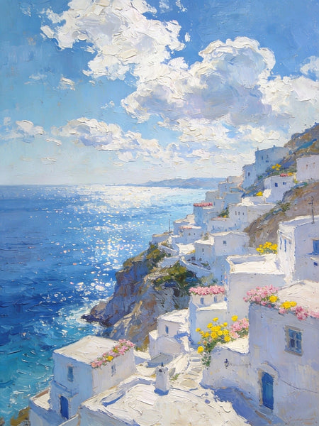 Small Original Paintings, A Peaceful Afternoon on the Aegean, Impasto Paintings, Small Oil Paintings, Small Wall Paintings, Landscape Artwork Canvas Paintings-ArtWorkCrafts.com