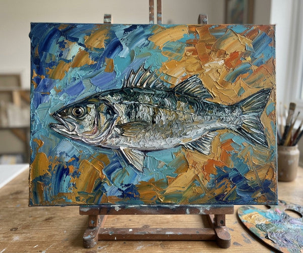 Original Acrylic Paintings, Small Art on Canvas, Sea Bass Fish Painting, Ready to Hang Artwork, Heavy Texture Painting, Impasto Artwork, Hand Painted Canvas Art-ArtWorkCrafts.com