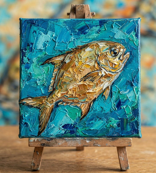Hand Painted Canvas Art, Tuna Fish Painting, Original Acrylic Paintings, Small Art on Canvas, Heavy Texture Painting, Ready to Hang, Impasto Artwork-ArtWorkCrafts.com