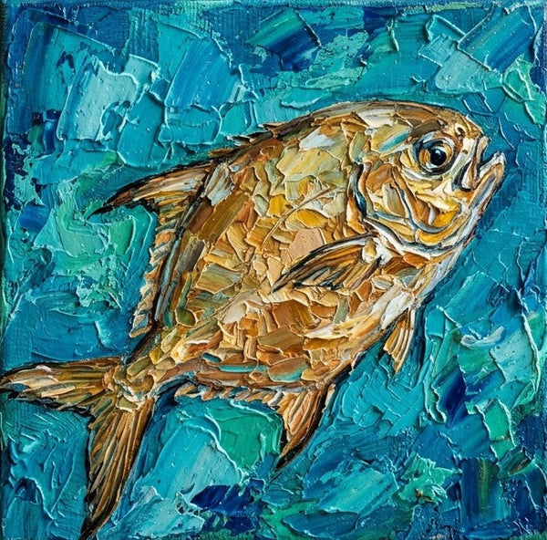 Hand Painted Canvas Art, Tuna Fish Painting, Original Acrylic Paintings, Small Art on Canvas, Heavy Texture Painting, Ready to Hang, Impasto Artwork-ArtWorkCrafts.com