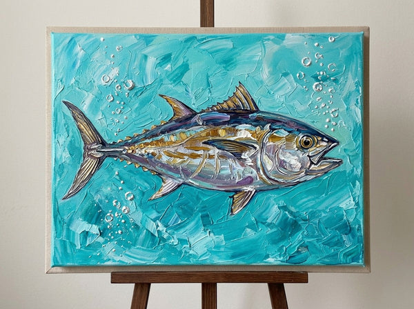 Ready to Hang Artwork, Tuna Fish Painting, Small Art on Canvas, Original Acrylic Paintings, Heavy Texture Painting, Impasto Artwork, Hand Painted Canvas Art-ArtWorkCrafts.com
