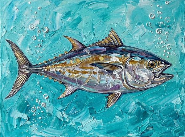 Ready to Hang Artwork, Tuna Fish Painting, Small Art on Canvas, Original Acrylic Paintings, Heavy Texture Painting, Impasto Artwork, Hand Painted Canvas Art-ArtWorkCrafts.com