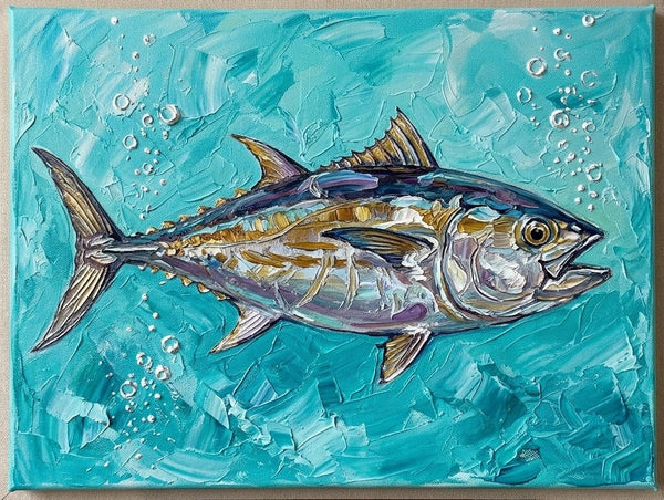 Ready to Hang Artwork, Tuna Fish Painting, Small Art on Canvas, Original Acrylic Paintings, Heavy Texture Painting, Impasto Artwork, Hand Painted Canvas Art-ArtWorkCrafts.com