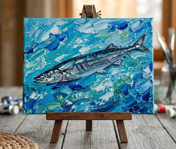 Pacific Saury Fish Painting, Original Acrylic Paintings, Heavy Texture Painting, Impasto Artwork, Hand Painted Canvas Art, Small Art on Canvas, Ready to Hang Artwork-ArtWorkCrafts.com