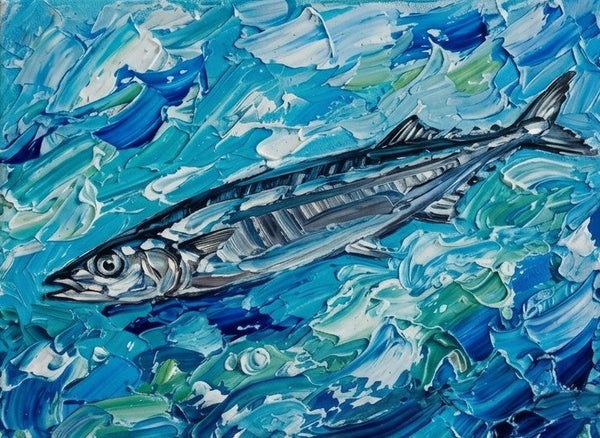 Pacific Saury Fish Painting, Original Acrylic Paintings, Heavy Texture Painting, Impasto Artwork, Hand Painted Canvas Art, Small Art on Canvas, Ready to Hang Artwork-ArtWorkCrafts.com