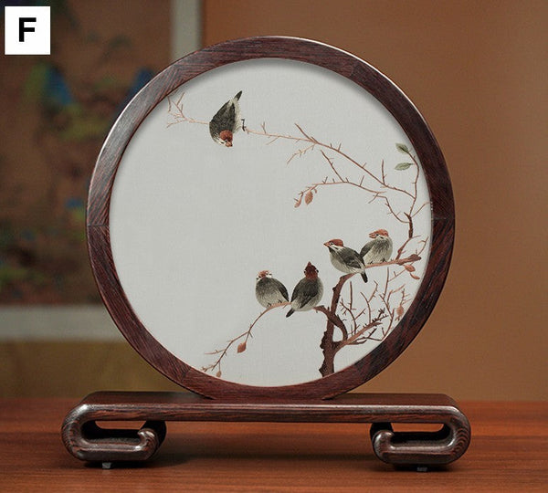 Traditional Chinese Suzhou Silk Embroidered Ornament, Premium Souvenir, Exclusive Business Presents, Creative Birthday Gift, Flower and Birds Embroidery Ornaments-ArtWorkCrafts.com