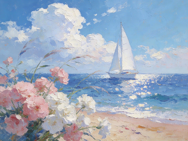 Landscape Oil Paintings, A Sun-Drenched Shore, Small Oil Paintings on Canvas, Palette Knife Artwork, Hand Painted Wall Art, Original Canvas Paintings-ArtWorkCrafts.com