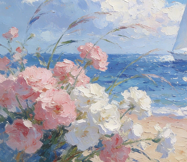 Landscape Oil Paintings, A Sun-Drenched Shore, Small Oil Paintings on Canvas, Palette Knife Artwork, Hand Painted Wall Art, Original Canvas Paintings-ArtWorkCrafts.com