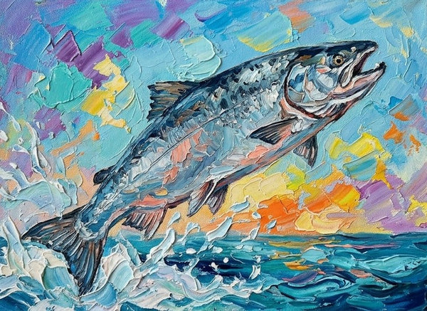 Original Acrylic Paintings, Small Art on Canvas, Salmon Fish Painting, Ready to Hang Artwork, Heavy Texture Painting, Impasto Artwork, Hand Painted Canvas Art-ArtWorkCrafts.com