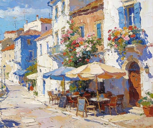 Serene Town by the Sea, A Colorful Coastal Landscape, Hand Painted Canvas Art, On Canvas Small Paintings, Small Landscape Paintings, Landscape Wall Art Paintings, Original Oil Paintings-ArtWorkCrafts.com