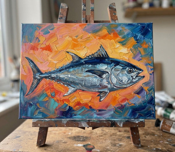 Small Art on Canvas, Salmon Fish Painting, Original Acrylic Paintings, Ready to Hang Artwork, Heavy Texture Painting, Impasto Artwork, Hand Painted Canvas Art-ArtWorkCrafts.com