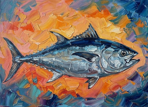 Small Art on Canvas, Salmon Fish Painting, Original Acrylic Paintings, Ready to Hang Artwork, Heavy Texture Painting, Impasto Artwork, Hand Painted Canvas Art-ArtWorkCrafts.com