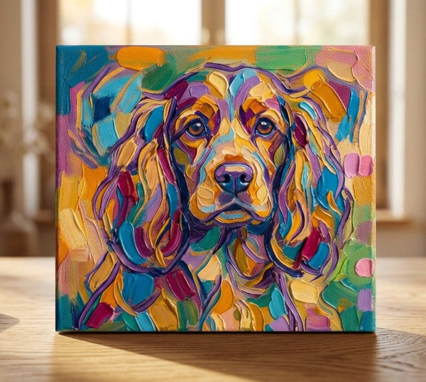 Cocker Spaniel Dog Portrait, Colorful Abstract Pet Portrait Painting, Hand Painted Canvas Art, Impasto Artwork, Small Art on Canvas, Original Acrylic Paintings, Heavy Texture Painting-ArtWorkCrafts.com