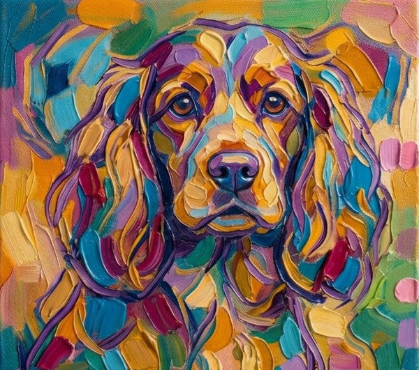 Cocker Spaniel Dog Portrait, Colorful Abstract Pet Portrait Painting, Hand Painted Canvas Art, Impasto Artwork, Small Art on Canvas, Original Acrylic Paintings, Heavy Texture Painting-ArtWorkCrafts.com