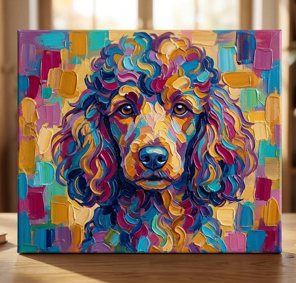 Colorful Abstract Pet Portrait Painting, Poodle Dog Portrait, Hand Painted Canvas Art, Impasto Artwork, Small Art on Canvas, Original Acrylic Paintings, Heavy Texture Painting-ArtWorkCrafts.com