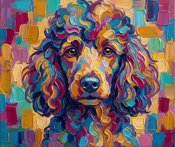 Colorful Abstract Pet Portrait Painting, Poodle Dog Portrait, Hand Painted Canvas Art, Impasto Artwork, Small Art on Canvas, Original Acrylic Paintings, Heavy Texture Painting-ArtWorkCrafts.com