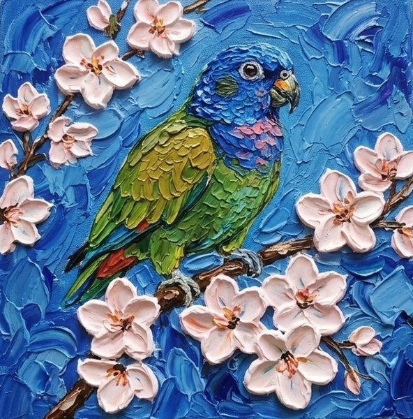Parrot Bird Painting, Small Art on Canvas, Heavy Texture Painting, Ready to Hang Painting, Impasto Artwork, Original Acrylic Paintings, Hand Painted Canvas Art-ArtWorkCrafts.com