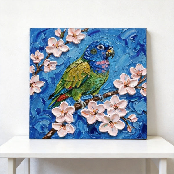 Parrot Bird Painting, Small Art on Canvas, Heavy Texture Painting, Ready to Hang Painting, Impasto Artwork, Original Acrylic Paintings, Hand Painted Canvas Art-ArtWorkCrafts.com