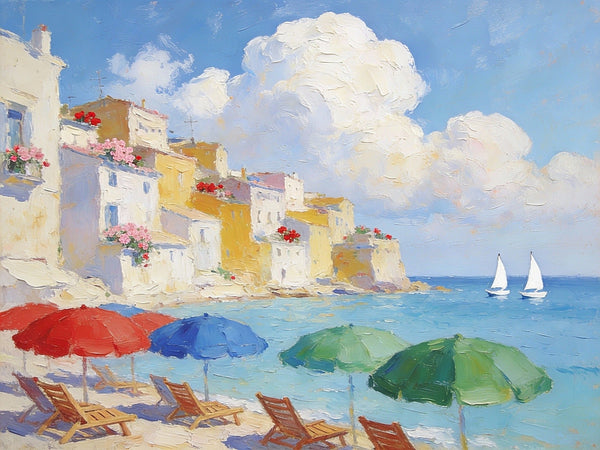 Original Oil Paintings, An Exclusive Summer by the Mediterranean, Palette Knife Artwork, Landscape Canvas Paintings, Small Oil Paintings on Canvas, Hand Painted Canvas Art-ArtWorkCrafts.com