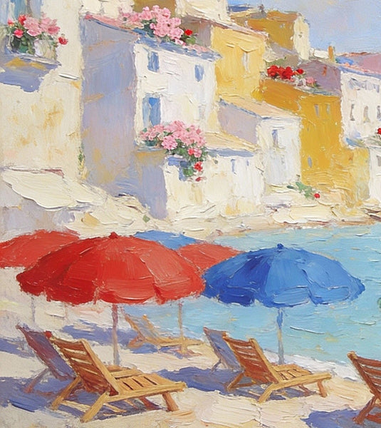 Original Oil Paintings, An Exclusive Summer by the Mediterranean, Palette Knife Artwork, Landscape Canvas Paintings, Small Oil Paintings on Canvas, Hand Painted Canvas Art-ArtWorkCrafts.com