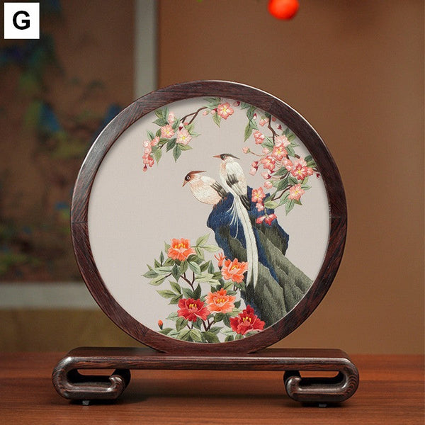 Traditional Chinese Suzhou Silk Embroidered Ornament, Premium Souvenir, Exclusive Business Presents, Creative Birthday Gift, Flower and Birds Embroidery Ornaments-ArtWorkCrafts.com