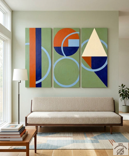 Oversized Group Paintings, Geometric Abstract Paintings, Multi Panel Canvas Art, Modern Paintings for Mid Century Living Room