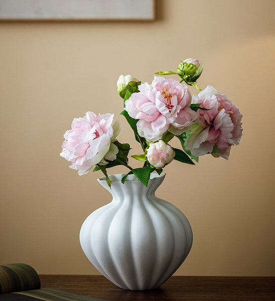 Handmade Water Holding Flower Vases, Modern Black Flower Vase Centerpiece on Table, Porcelain Flower Vases, Ceramic Bouquet Vases-ArtWorkCrafts.com