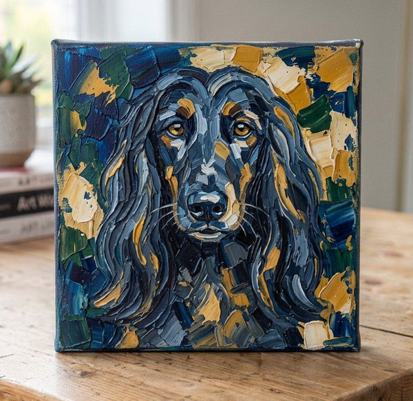 Hand Painted Canvas Art, Abstract Pet Portrait Painting, Impasto Artwork, Afghan Hound Dog Portrait, Heavy Texture Painting, Small Acrylic Paintings, Original Small Paintings-ArtWorkCrafts.com