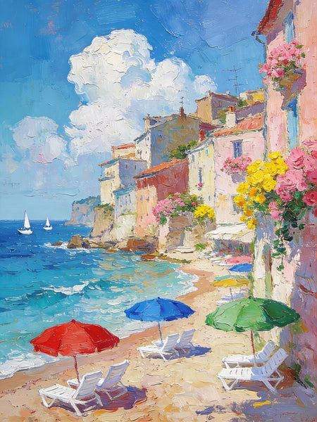 Summer by the Shore, Seashore Beach Painting, Small Landscape Paintings, Impasto Paintings, Small Paintings on Canvas, Palette Knife Wall Art, Original Small Paintings on Canvas-ArtWorkCrafts.com