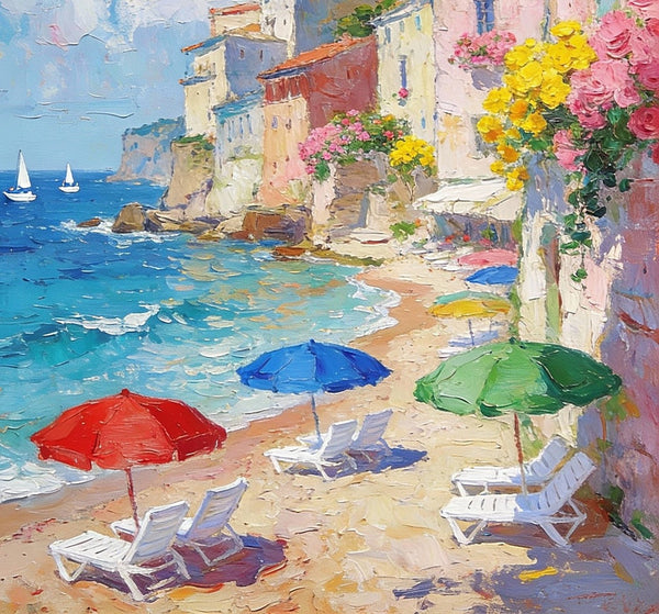 Summer by the Shore, Seashore Beach Painting, Small Landscape Paintings, Impasto Paintings, Small Paintings on Canvas, Palette Knife Wall Art, Original Small Paintings on Canvas-ArtWorkCrafts.com