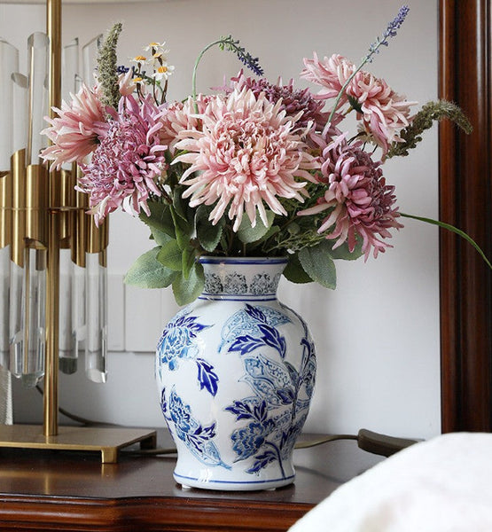 Porcelain Flower Vases, Centerpiece Ceramic Bouquet Vases, Handmade Flower Vase, Vintage Flower Vases on Dining Table-ArtWorkCrafts.com