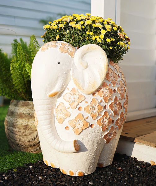 Oversized Modern Garden Flower Pot, Extra Large Elephant Garden Flowerpots, Animal Statue for Garden Ornaments, Resin Statue for Garden, Villa Outdoor Garden Flower Pots-ArtWorkCrafts.com