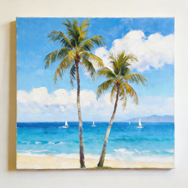 Impressions of a Sunny Seaside Day, Hand Painted Canvas Art, Original Seascape Paintings, Original Oil Paintings, Buy Small Artwork Online, Small Canvas Wall Art Paintings-ArtWorkCrafts.com